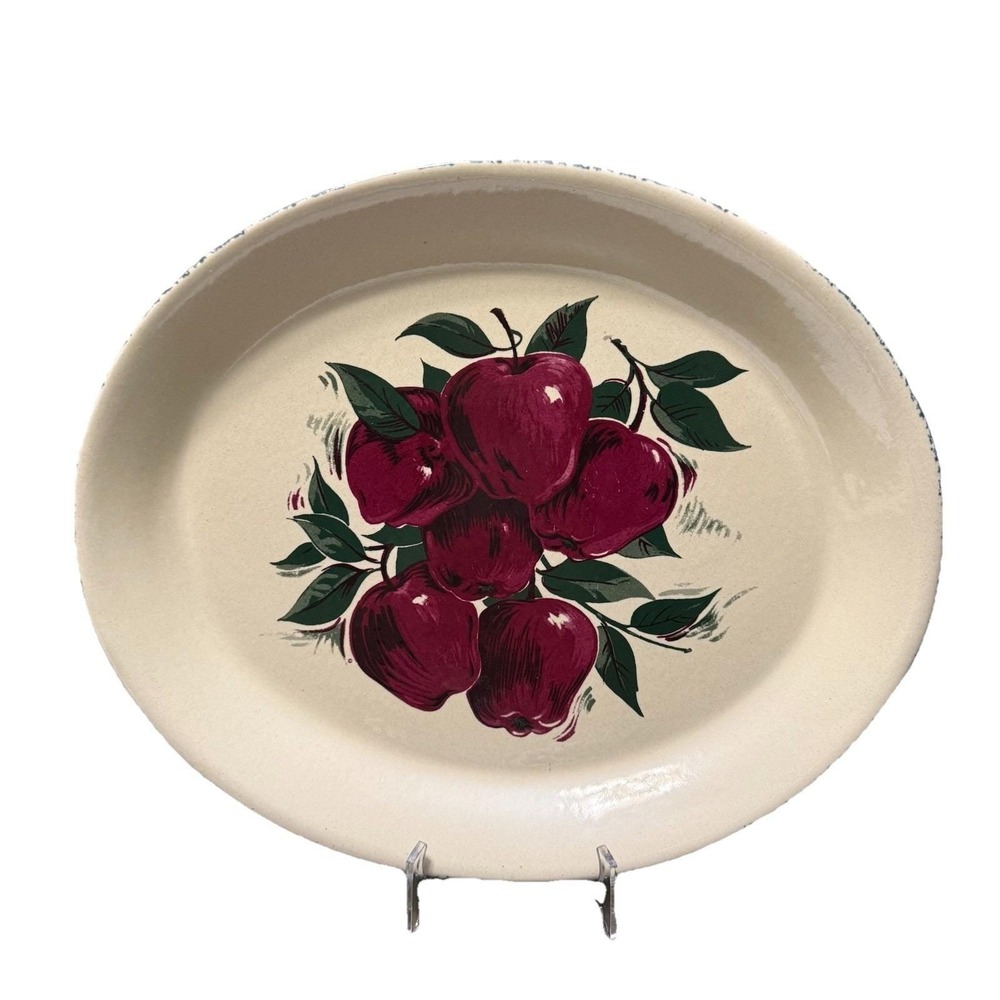 Vintage Home & Garden Party LTD Stoneware Red Apple Oval Platter 13 Inches USA